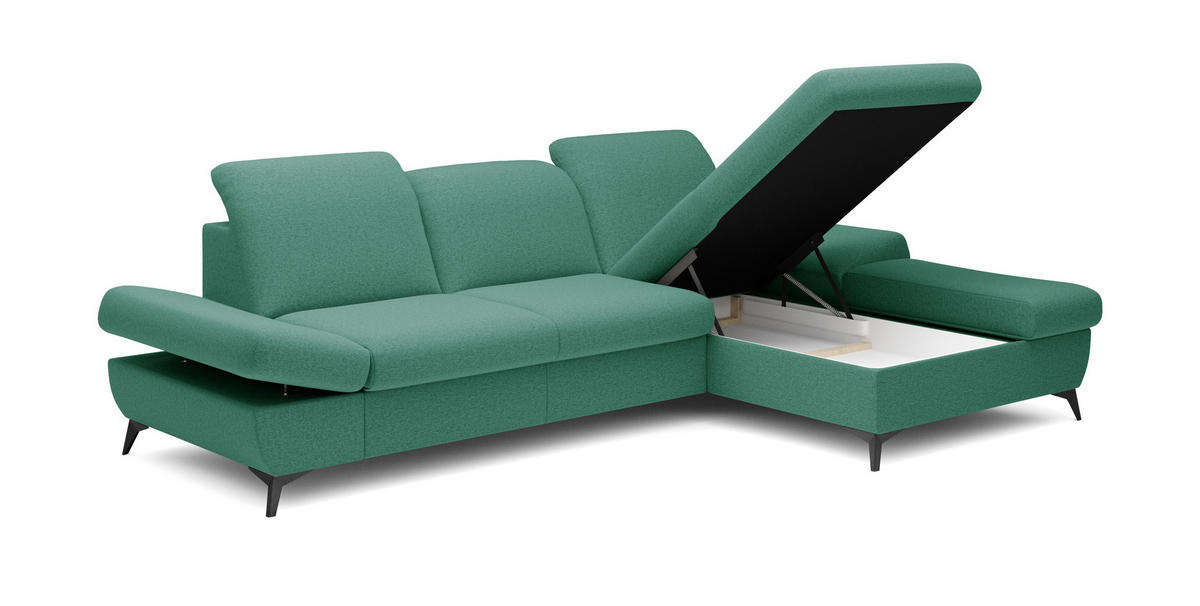 ECKSOFA FELICE R-S Grün Geflochtener Stoff mit Schlaffunktion - Grün, Holz (284/166cm) - MASSENO