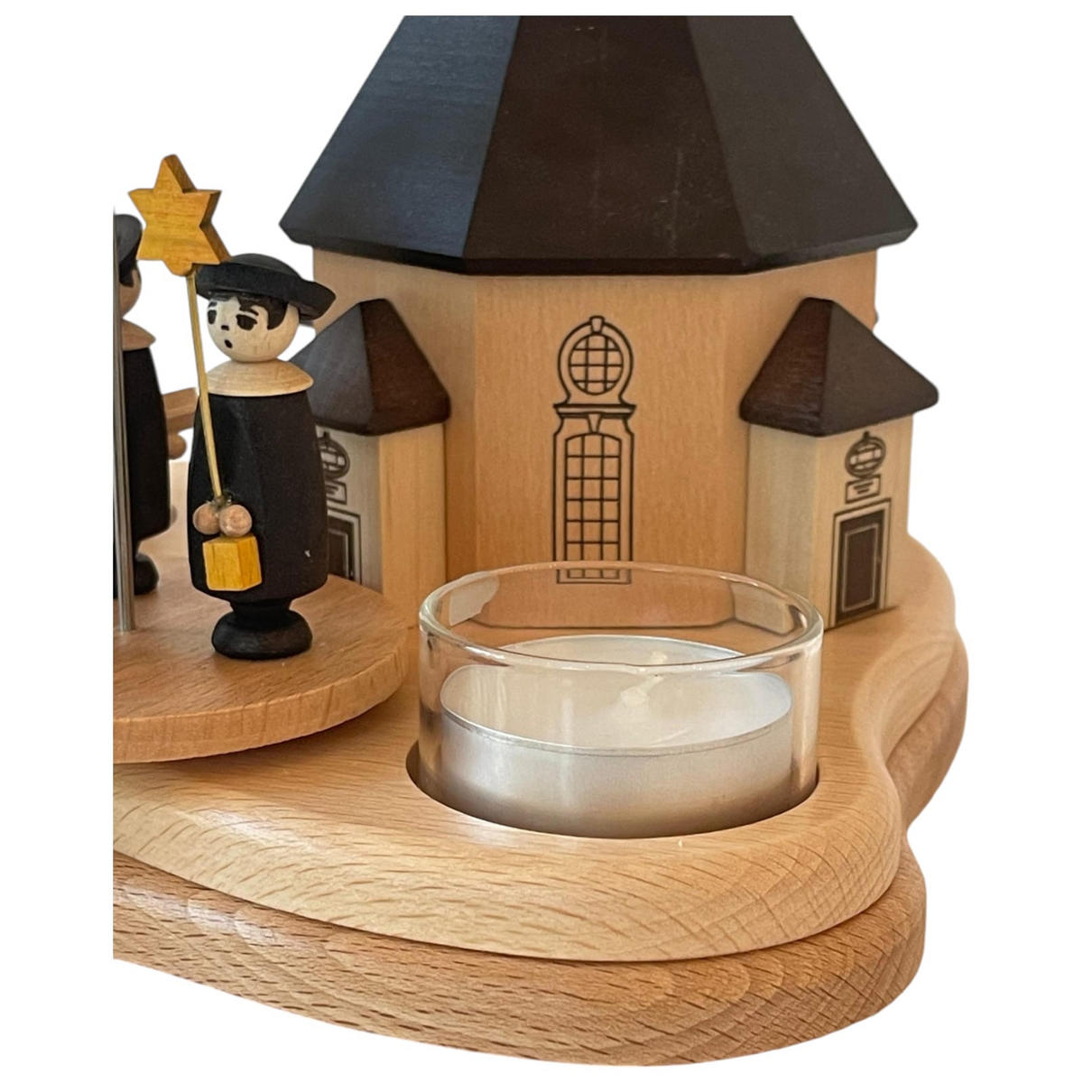 PYRAMIDE Pyramide Seiffner Kirche für 3 Teelichter 19/19/23 cm - Multicolor, Holz (19/23/19cm)