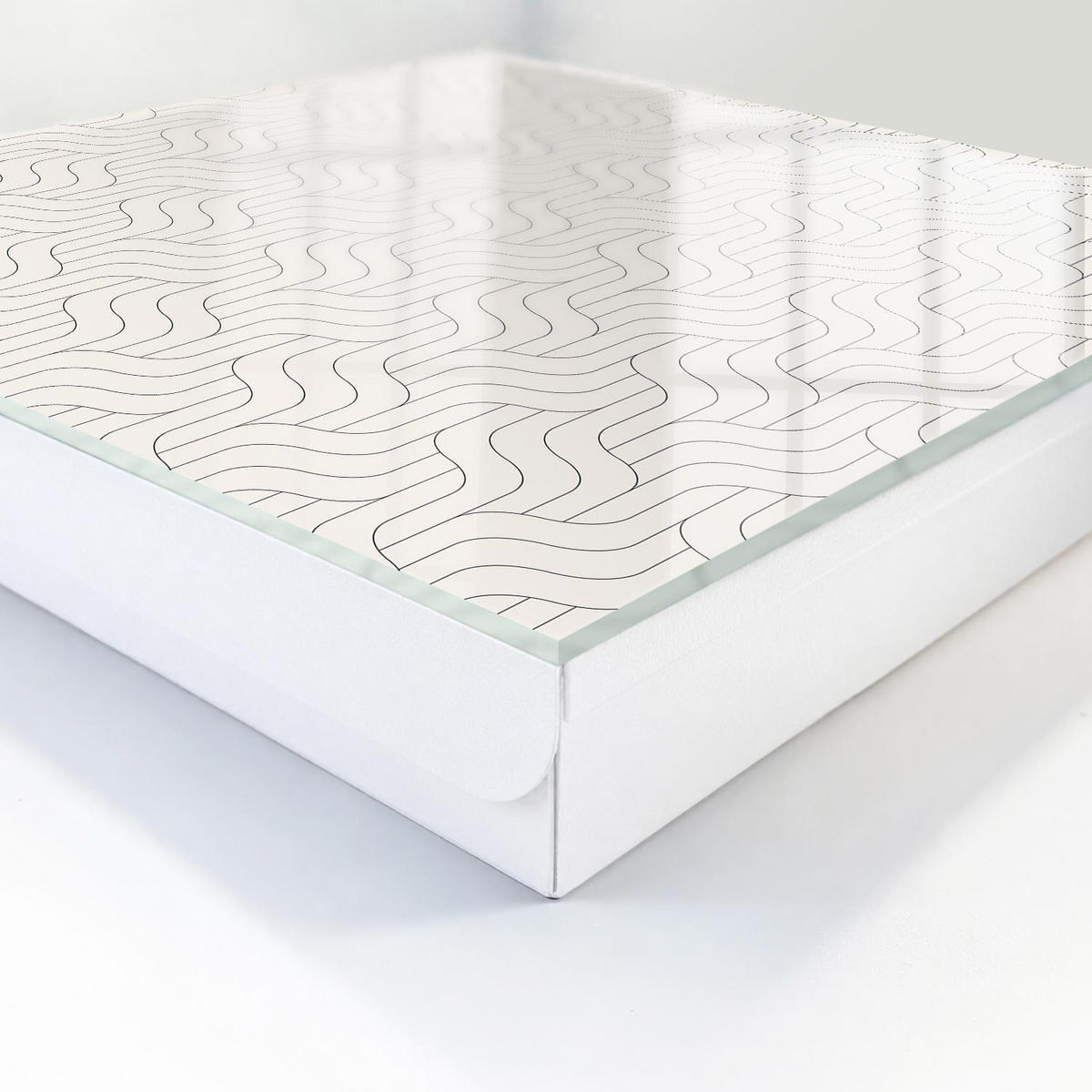 SCHLÜSSELBOX Weiß 30x30 cm – Türöffnung nach rechts - Geometrisches Muster - Beige, Metall (30/30/5cm) - TULUP