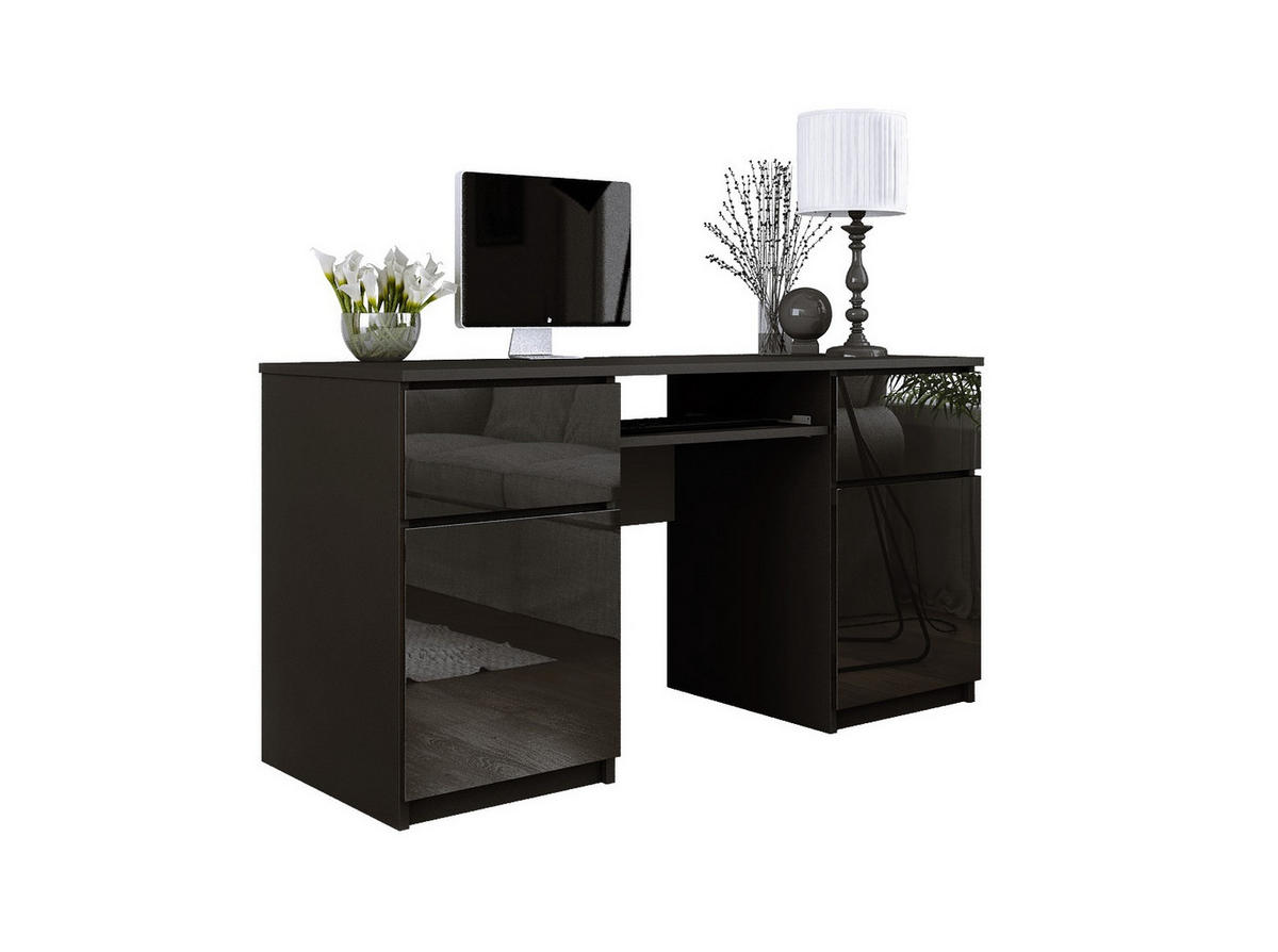 SCHREIBTISCH: 2 Schubladen, Mattschwarz / Glanzschwarz, 135 x 77 x 50 cm - Schwarz Hochglanz/Schwarz, Holzwerkstoff (50/135/77cm) - 3XE LIVING