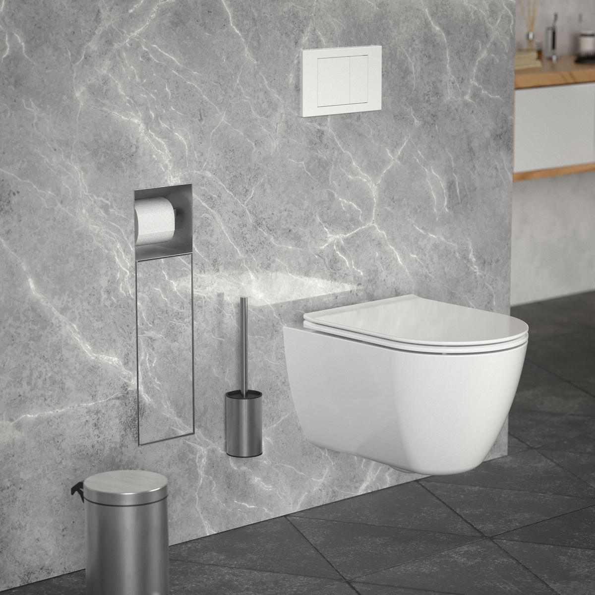 ZÁVĚSOVÝ SKŘÍŇOVÝ MODUL WC z nerezové oceli, stříbrný, 60 x 20 x 14 cm - stříbrná, kov (14/60/20cm) - LuxeBath