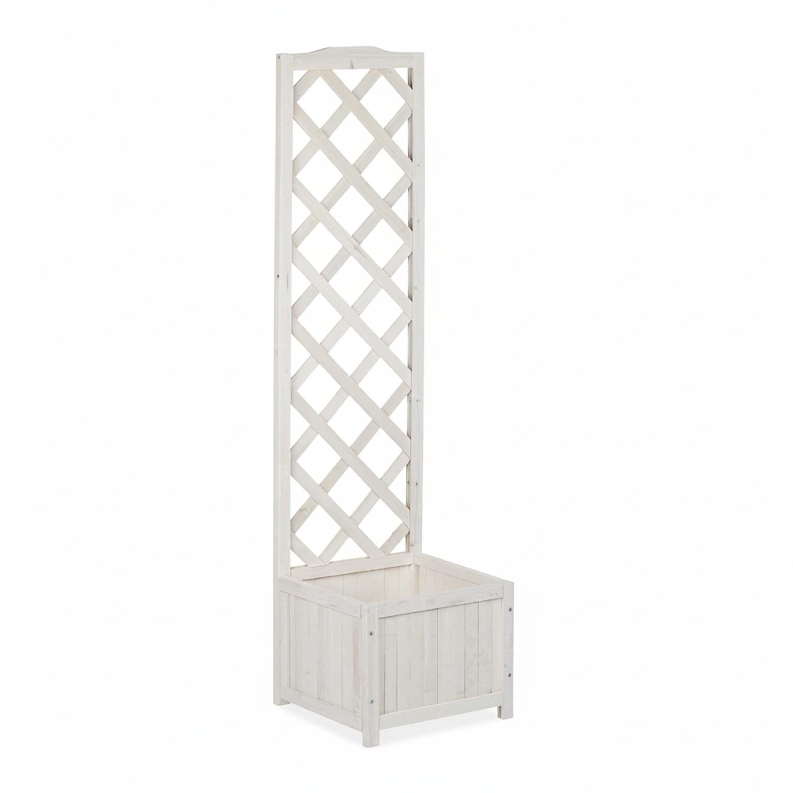 BLOMLÅDA Vit granträ med spaljé 145,5 cm - Vit, Trä (38/145.5/38cm) - Relaxdays