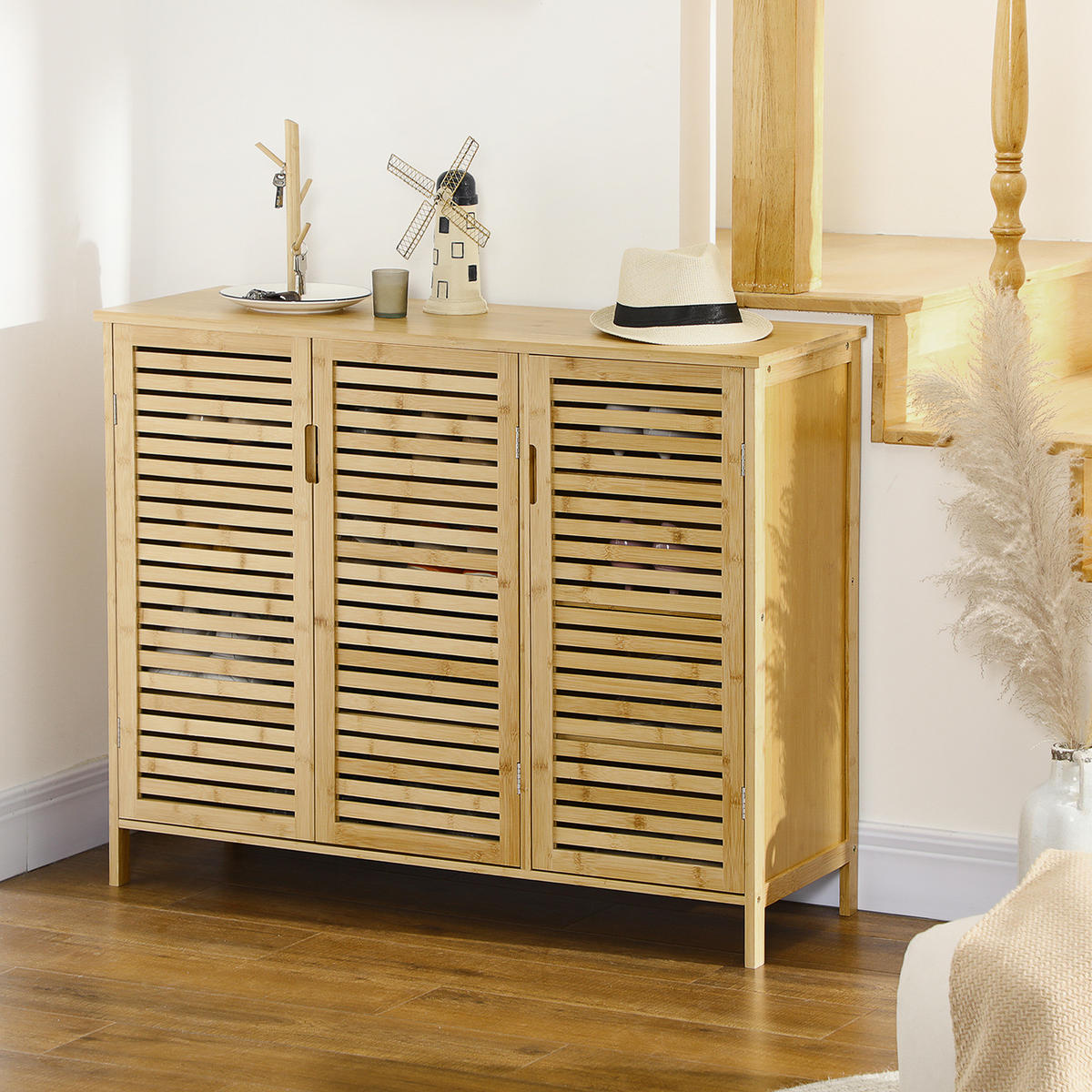 SCHUHSCHRANK Natur Bambus mit Türen Stauraum 1 Stück - Naturfarben, Holz (100/80/35cm) - PANGIVO