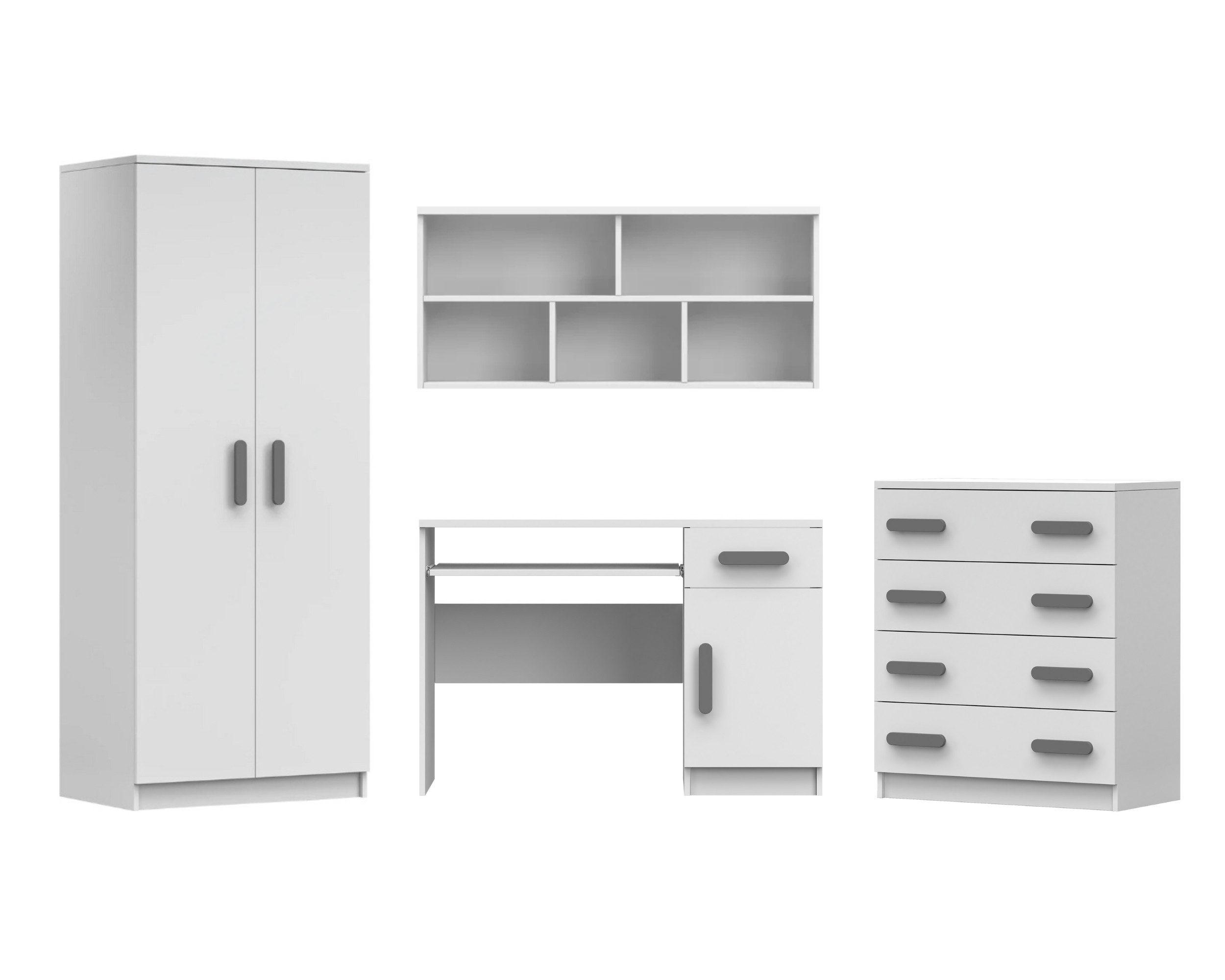 KINDERZIMMER-SET INGE III Weiß/Grau4-teilig - Weiß/Grau, Holzwerkstoff (270/193/50cm) - Deine Möbel 24