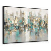 LEINWAND Bilder mit Rahmen - Abstrakt - Blöcke - Gold - Skyline - 150x100 - Beige, Textil (150/100cm) - MuchoWow