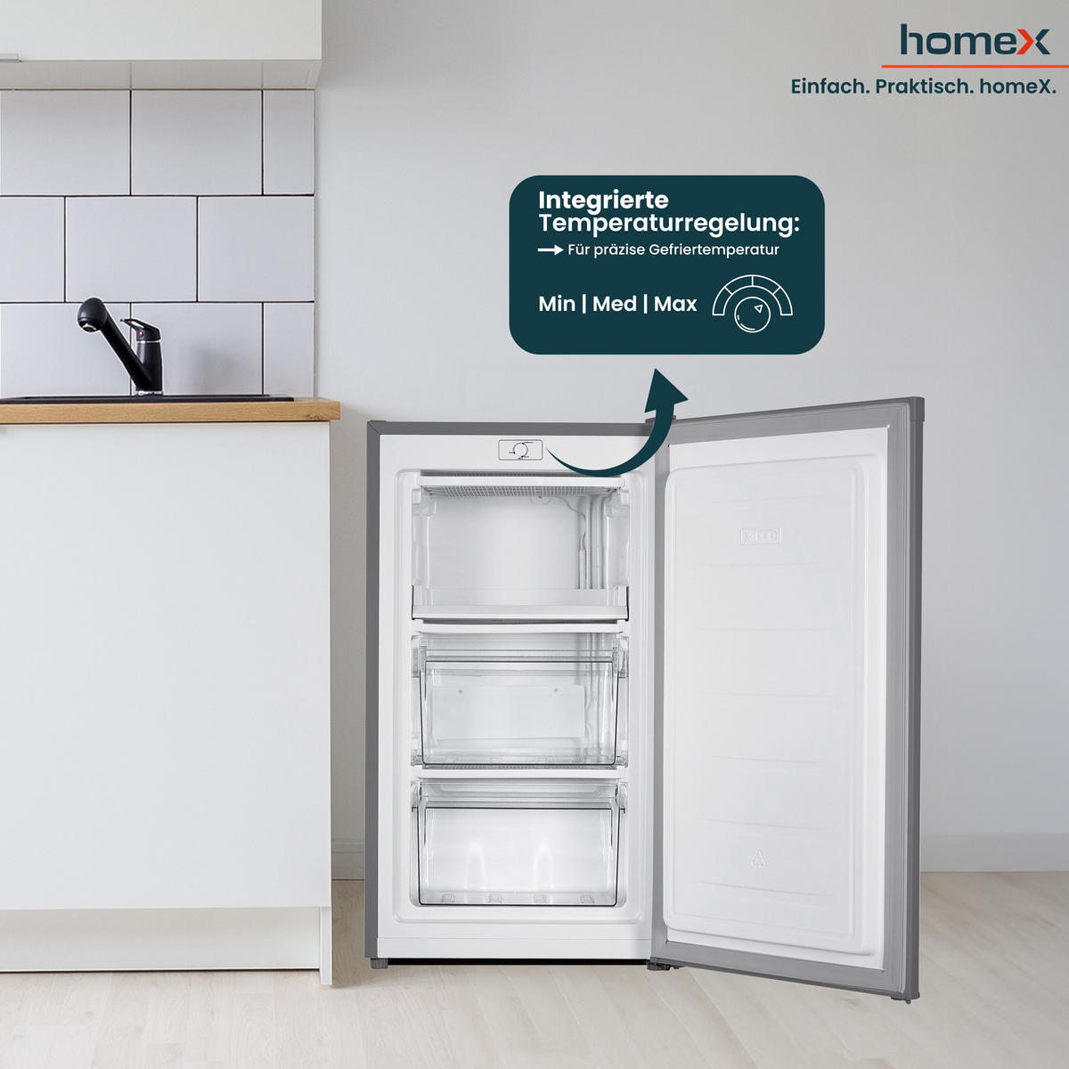 GEFRIERSCHRANK klein - 60L Nutzinhalt, 4-Sterne Gefrieren, kompakt, freistehend, silber - Silberfarben, Kunststoff/Metall (47.5/85/45cm) - homeX