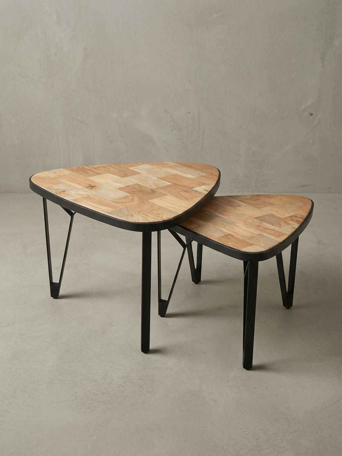 COUCHTISCH Set – Massivholz Metall Braun Schwarz platzsparend Industrial - Beige/Schwarz, Holz/Metall (60/60/45cm) - KADIMA DESIGN