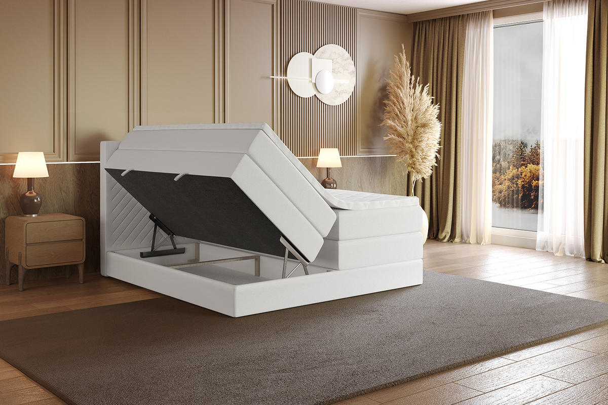 BOXSPRINGBETT mit Matratze H3|H4 und Lattenrost - VEXA KING-160x200 - Weiß - Weiß, Holzwerkstoff (160/200cm) - ALTDECOR