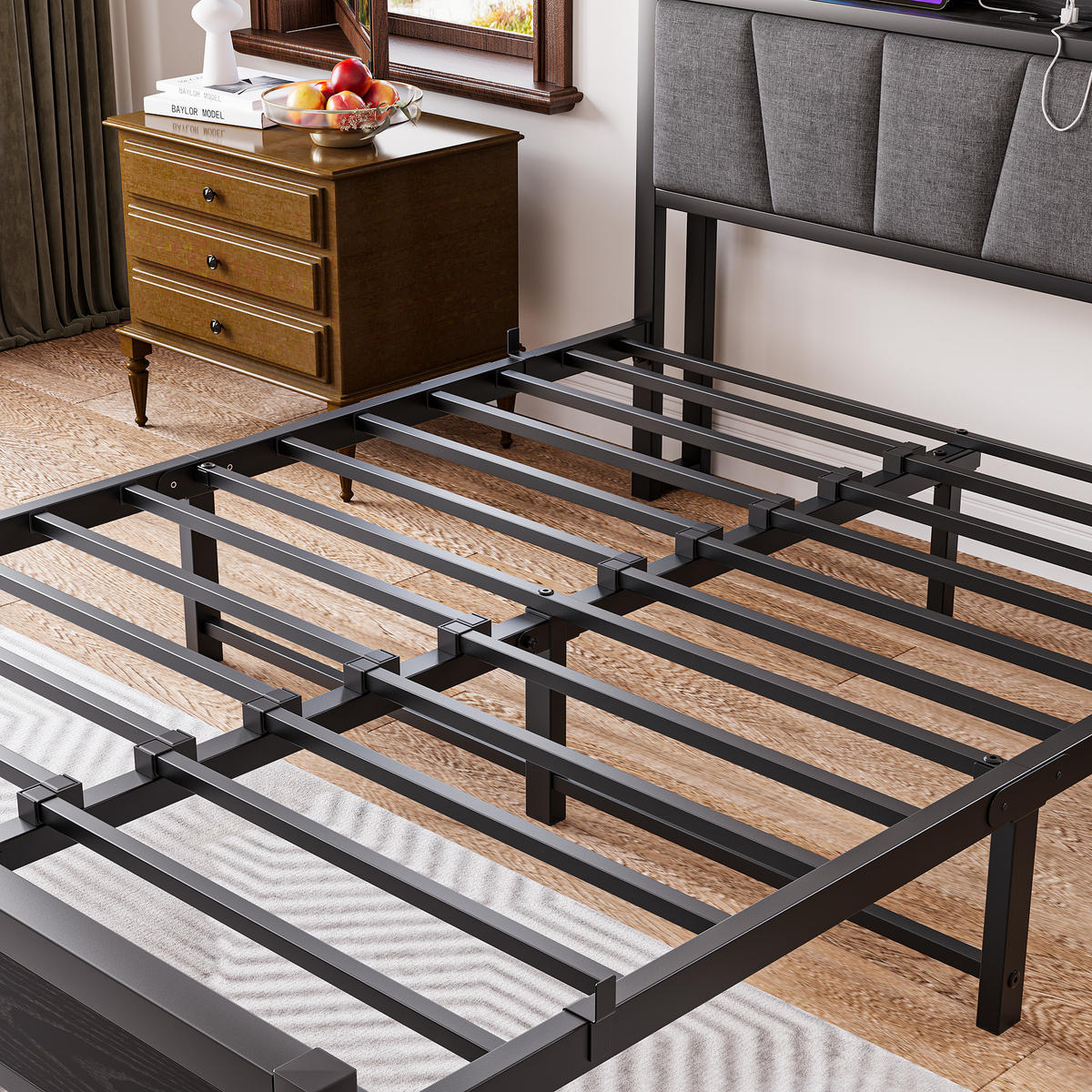 BETT 140/190 cm DE-35537 mit LED und USB-Ladestation Schwarz - Schwarz/Grau, Metall (140/190cm) - ComfortXL