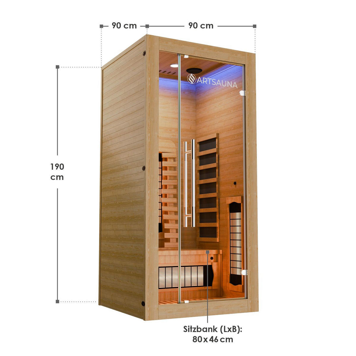 INFRAROTKABINE Kiruna90 Premium mit Dual Technologie - Naturfarben, Holz (90/190/90cm) - Artsauna