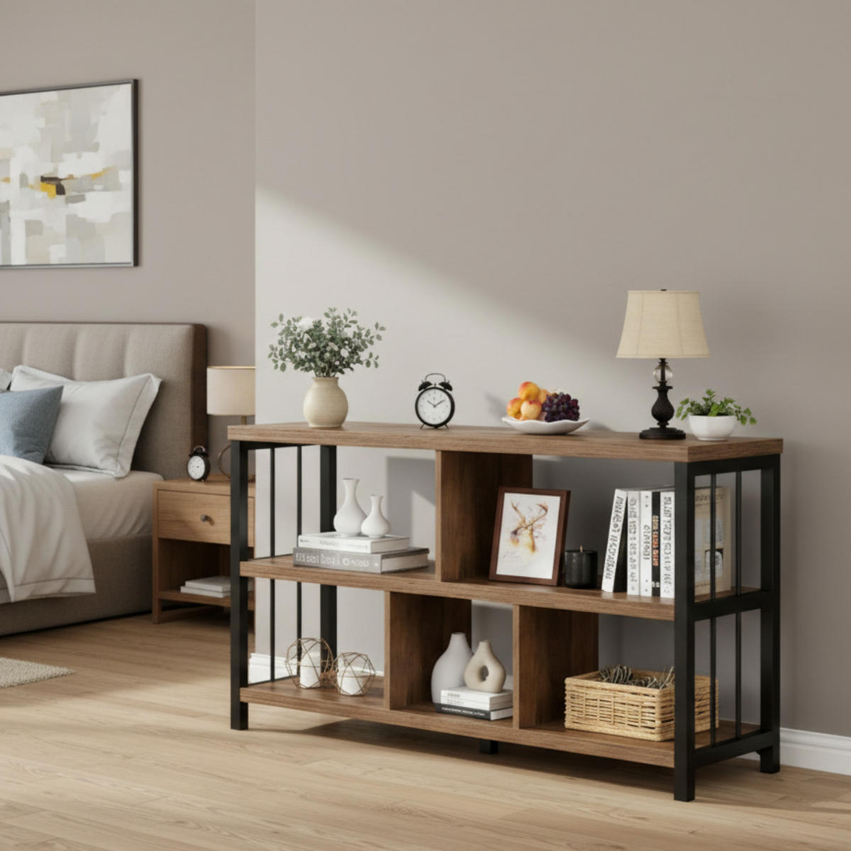 REGAL Standregal 120 x 34 x 76.2 cm Holzoptik Metallgestell - Wildeiche, Holzwerkstoff/Metall (120/76.2/34cm) - Quality Elegance