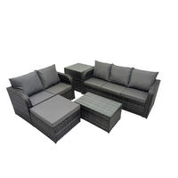 GARTENMÖBELSET mit Couchtisch Polyrattan 6-Sitzer - Dunkelgrau/Grau, Glas/Kunststoff - Fimous
