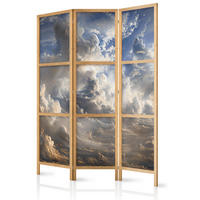 PARAVENT Japanischer 3-tlg 135x172 cm Wolken 3D Effekt - Multicolor, Holz/Textil (135/172/3cm) - Muralo