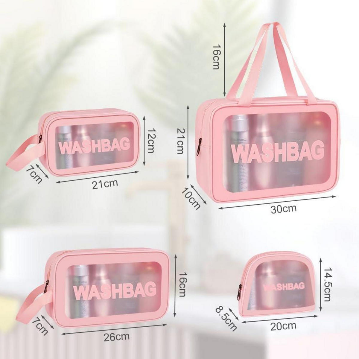 KULTURBEUTEL 4-teiliges Set, transparent, in Rosa - Rosa, Kunststoff (22.5/5.8/32.5cm)