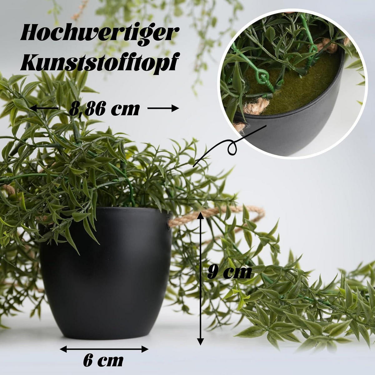 HÄNGEPFLANZE 3er Set künstlich schwarz 47 cm - Grün, Kunststoff (15cm)