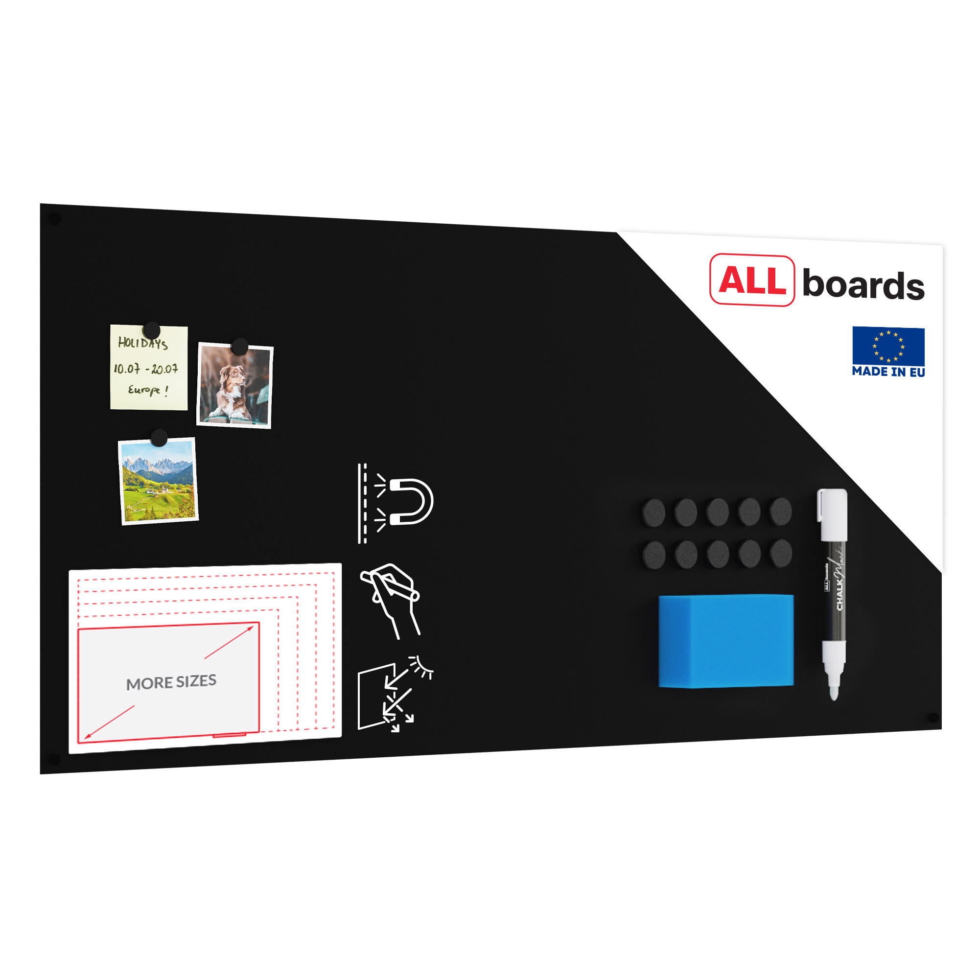 MAGNETPLATTE rahmenloses SLIMboard - Kreideoberfläche - 120x60 cm - Schwarz, Metall (120/60/0.3cm) - ALLboards