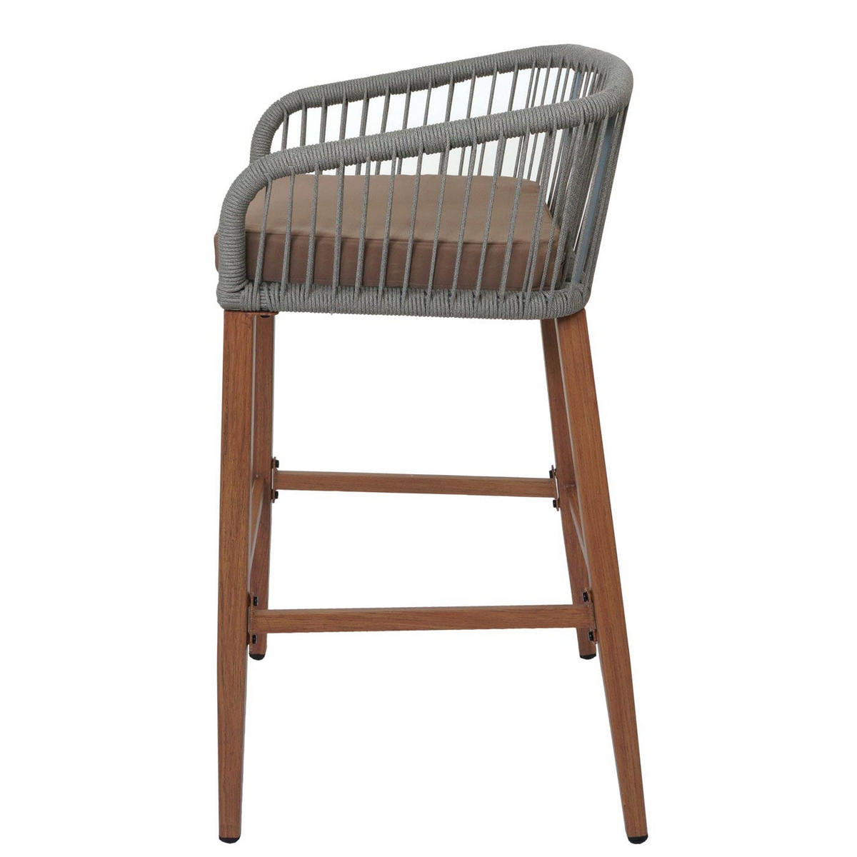 GARTENSTUHL 2er-Set HxBxT 92x51x53cm Sitzhöhe 76cm Hellgrau Kissen Taupe Seilgeflecht Metall Holz-Optik - Hellgrau, Metall (51/92/53cm) - PROREGAL