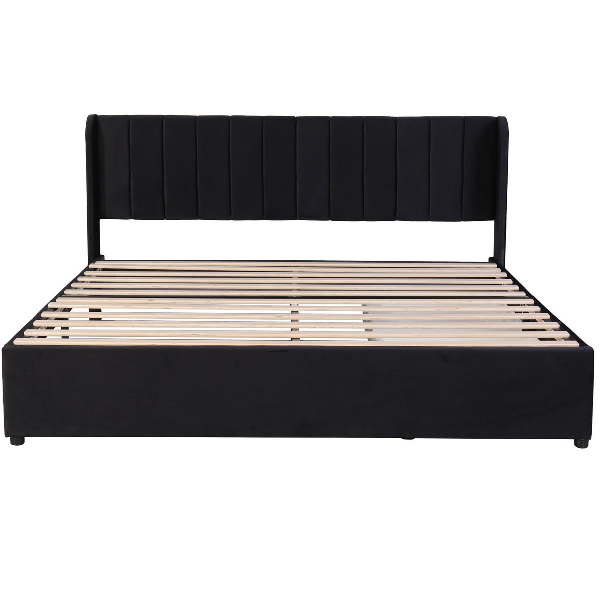POLSTERBETT 180/200 cm Samt mit Lattenrost und 2 Schubladen schwarz - Schwarz, Textil (180/200cm) - OKWISH