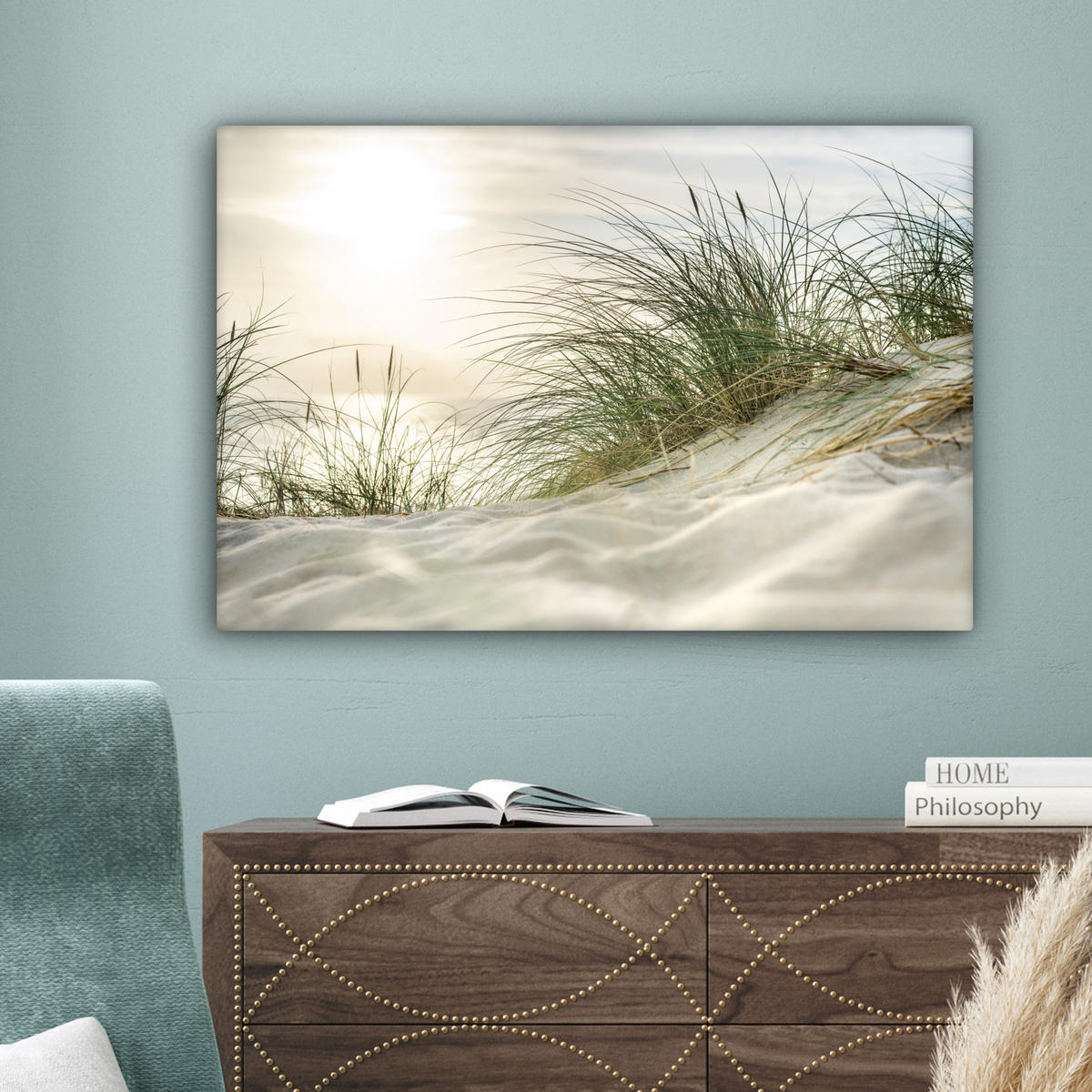 LEINWANDBILD Dünen mit Strandhafer in der Sonne des Nationalparks Schleswig-Holsteinisches Wattenmeer Gemälde 60x40 cm - Creme, Textil (60/40cm) - MuchoWow