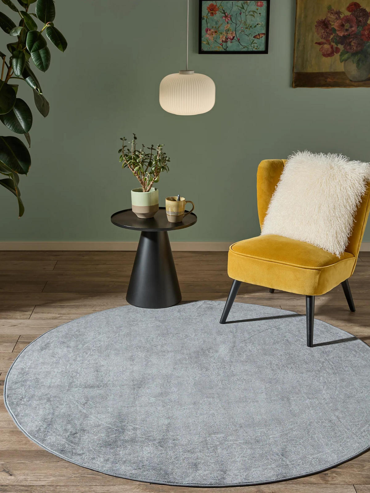 VINTAGE-TEPPICH Miray waschbar ø 160 cm rund - Creme/Grau, Kunststoff (160/160cm) - benuta Nest