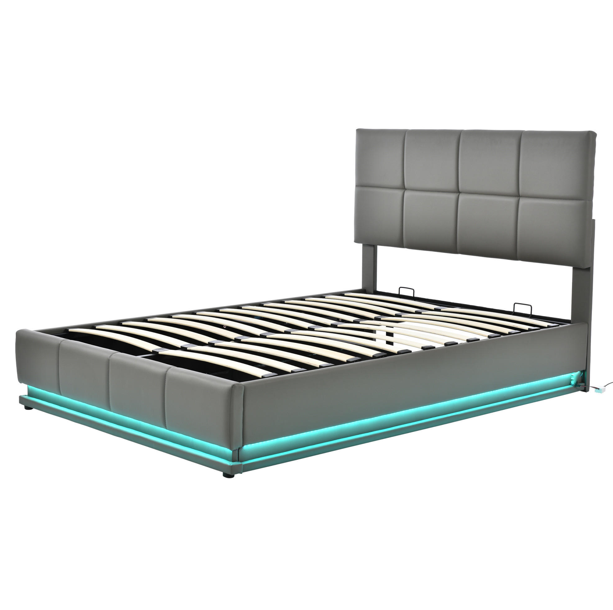 POLSTERBETT mit LED-Beleuchtung 140/200 cm mit Bettkasten & Kunstleder in Grau - Grau, Textil (140/200cm) - BEAOK