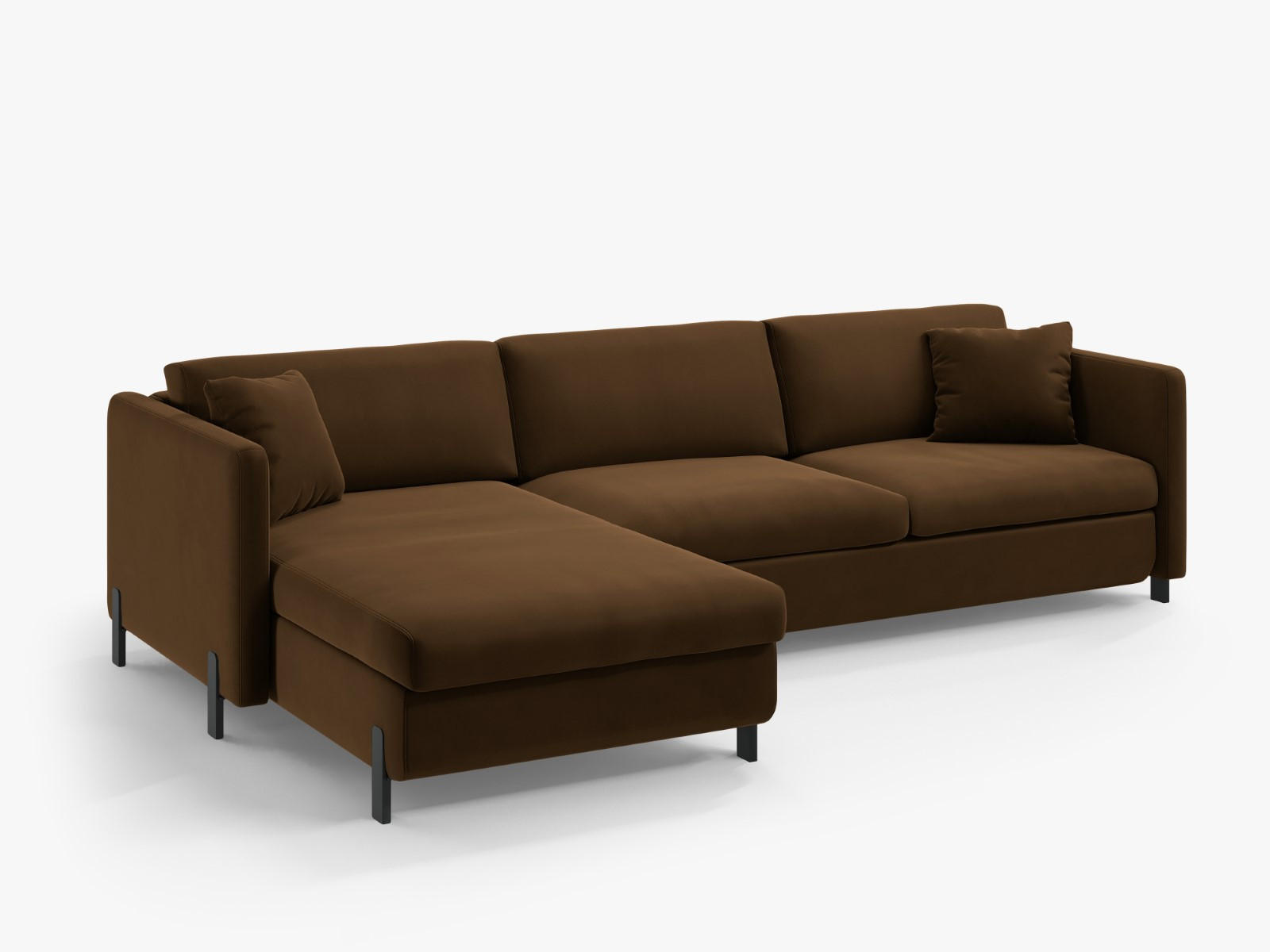 ECKSOFA ausklappbar links Gloria aus Samt schokolade 4 Sitzplätze - Dunkelbraun, Textil (260/170cm) - Micadoni