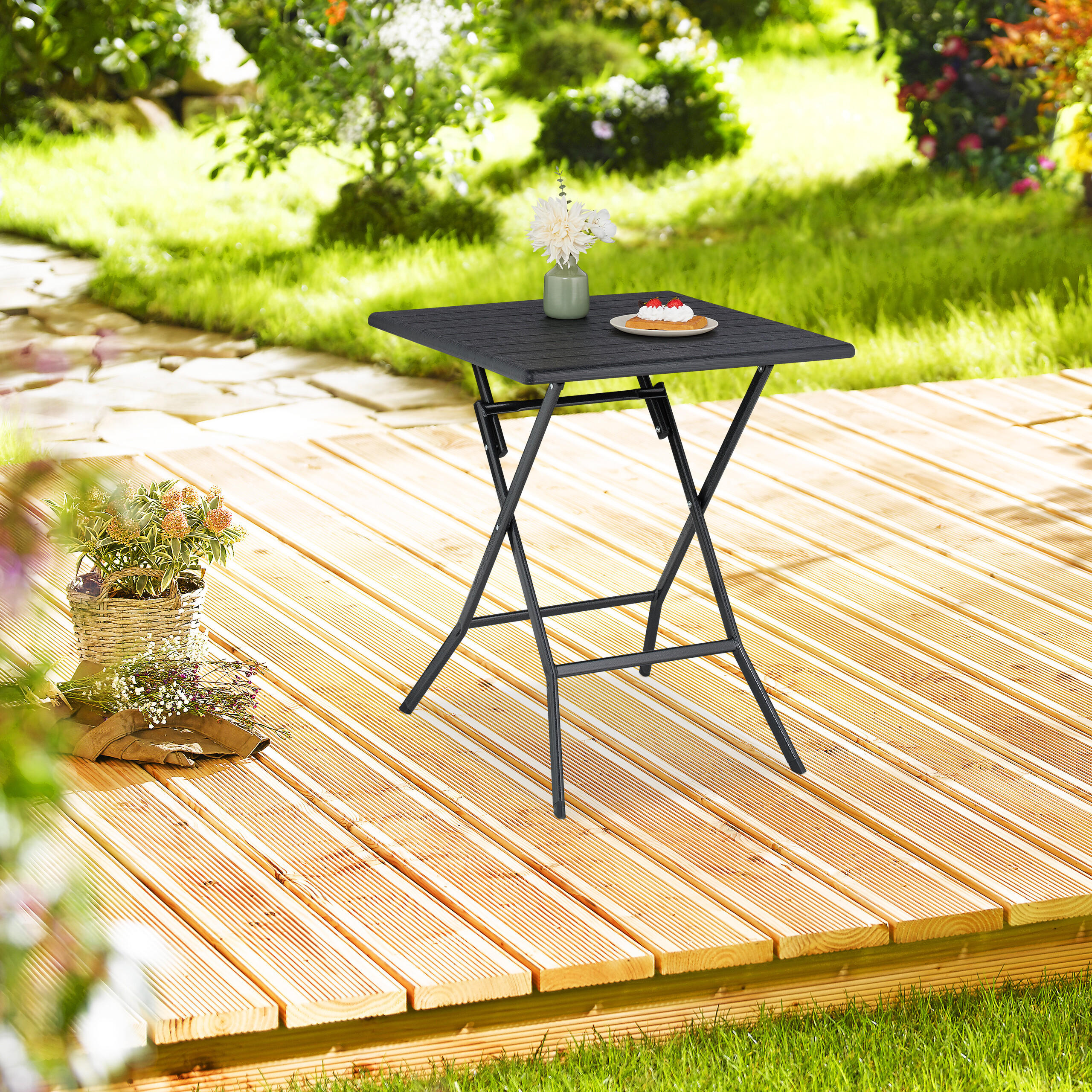 KLAPPTISCH - Schwarz, Kunststoff/Metall (62/62/73cm) - Relaxdays