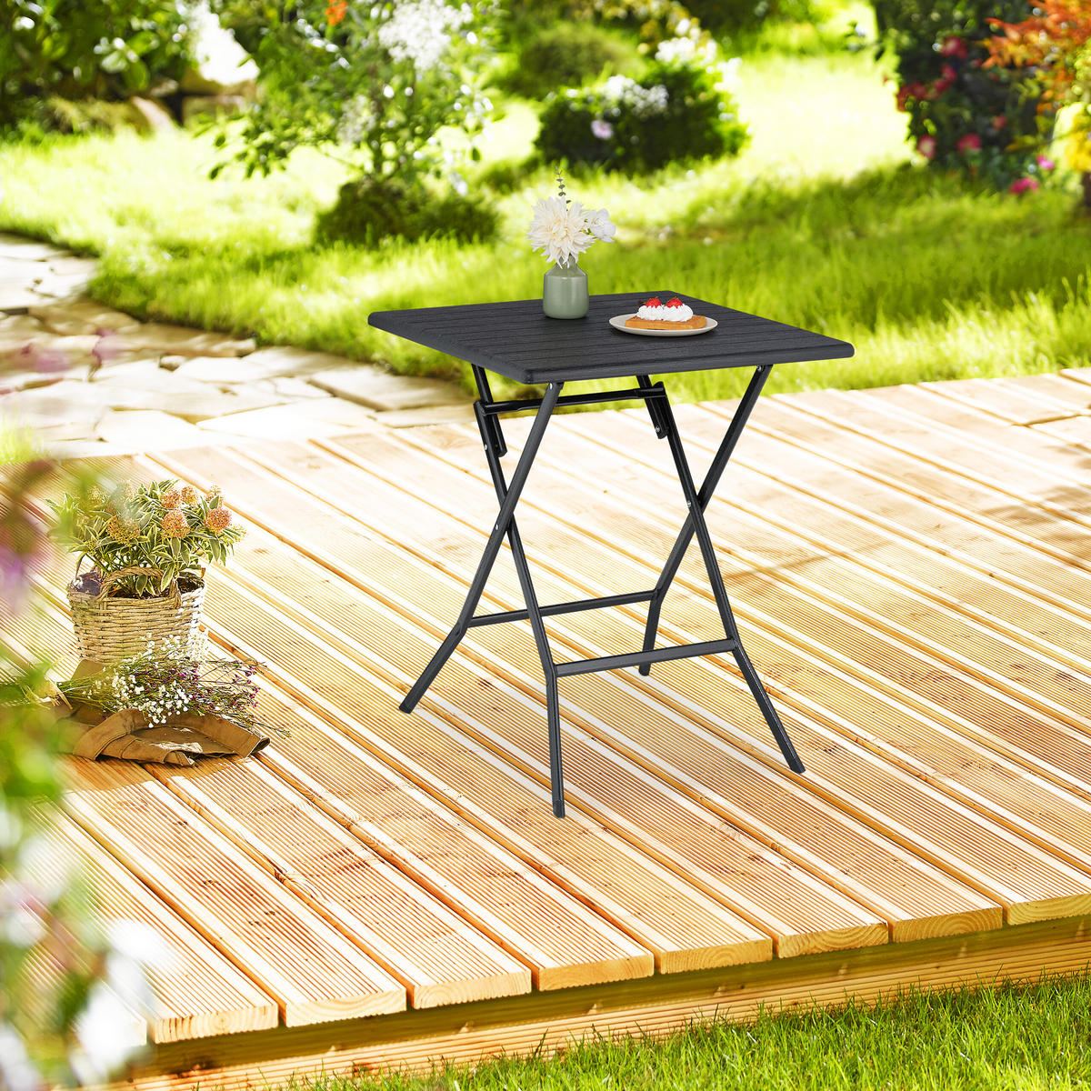 KLAPPTISCH - Schwarz, Kunststoff/Metall (62/62/73cm) - Relaxdays