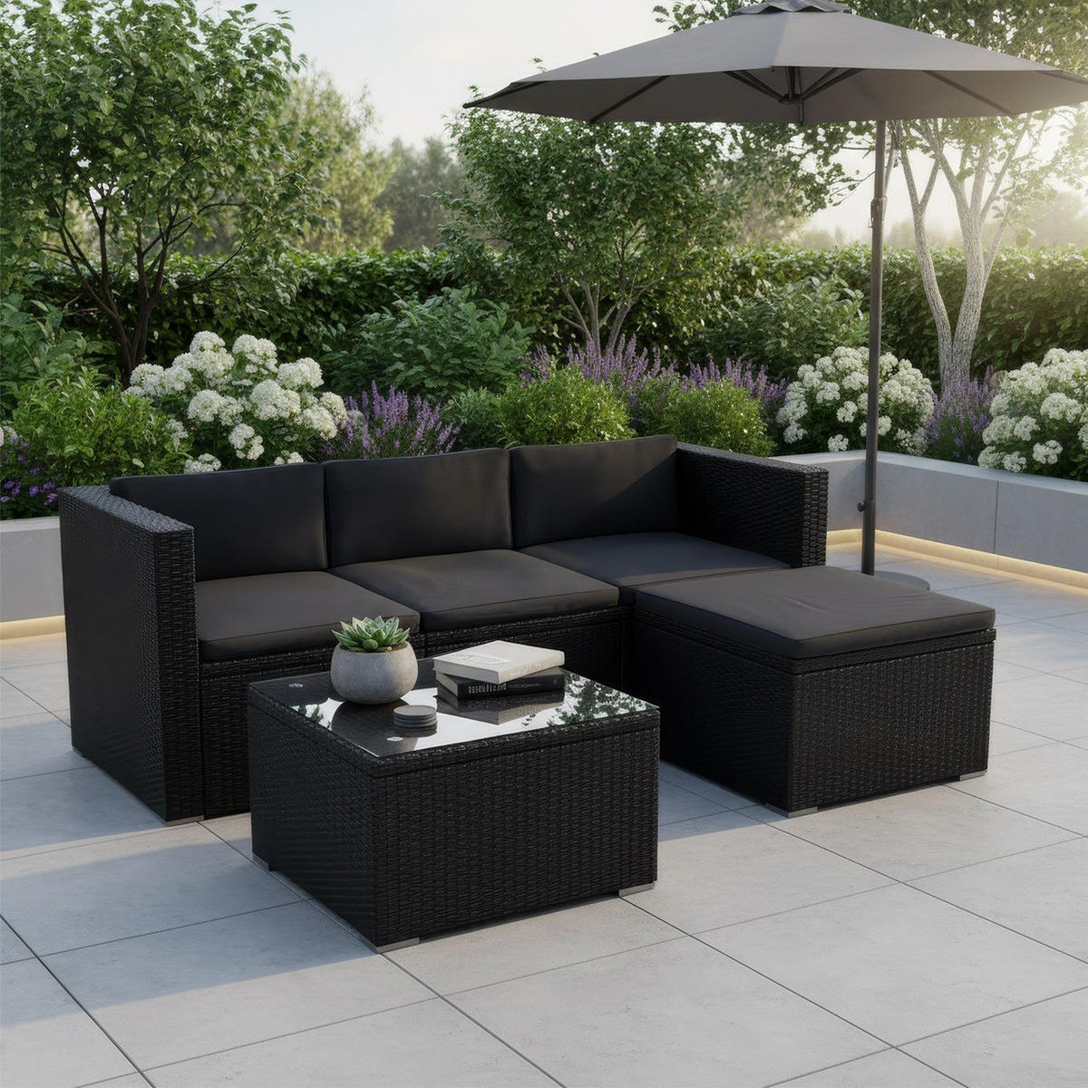 LOUNGEGARNITUR Punta Cana inkl. Abdeckung 3-tlg. - Schwarz, Kunststoff - Juskys