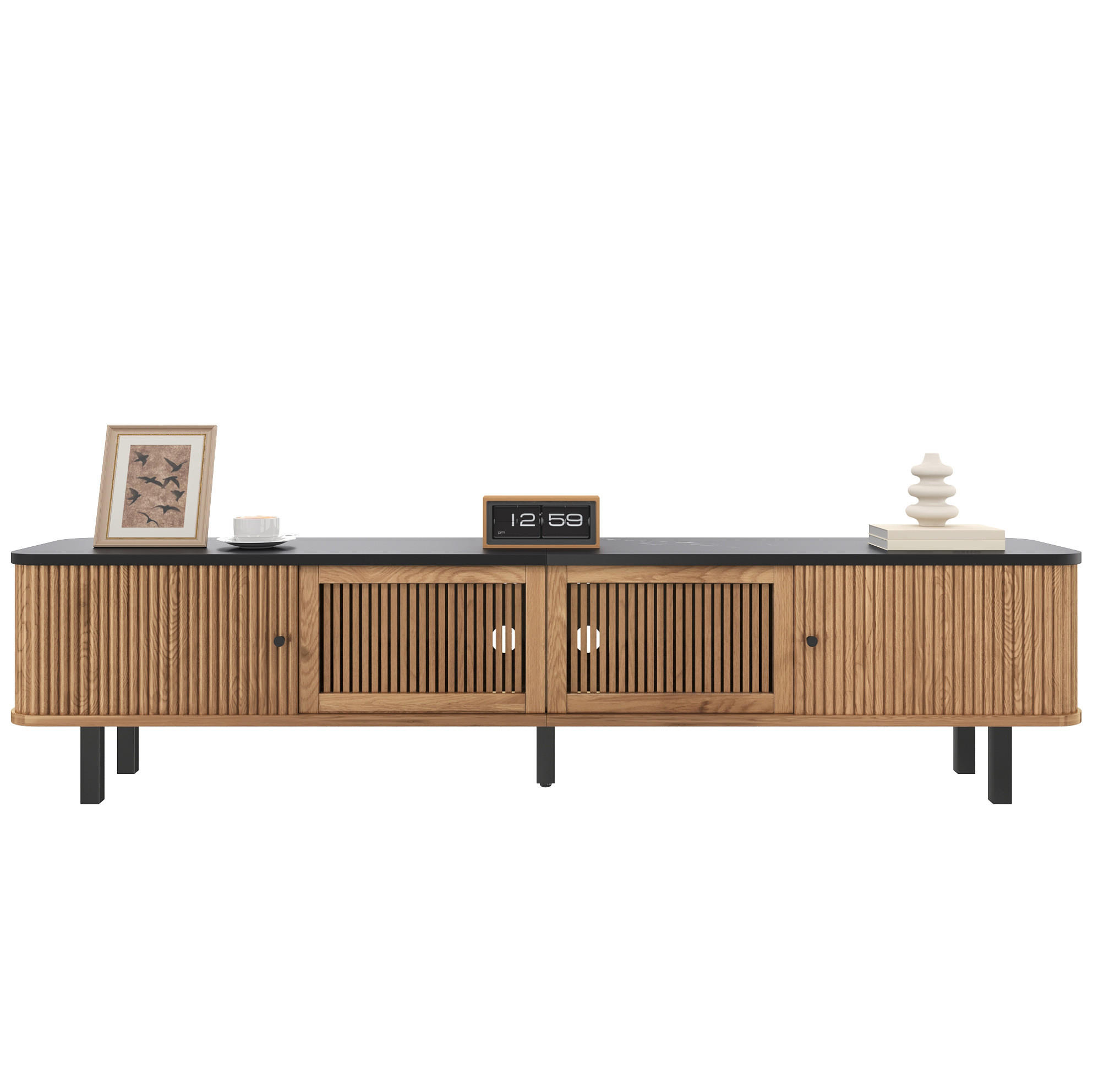 TV-LOWBOARD 190/35/45 cm mit Schiebetüren, Gittereinsatz und viel Stauraum, Eiche - Hellbraun, Holzwerkstoff (190/45/35cm) - Redom