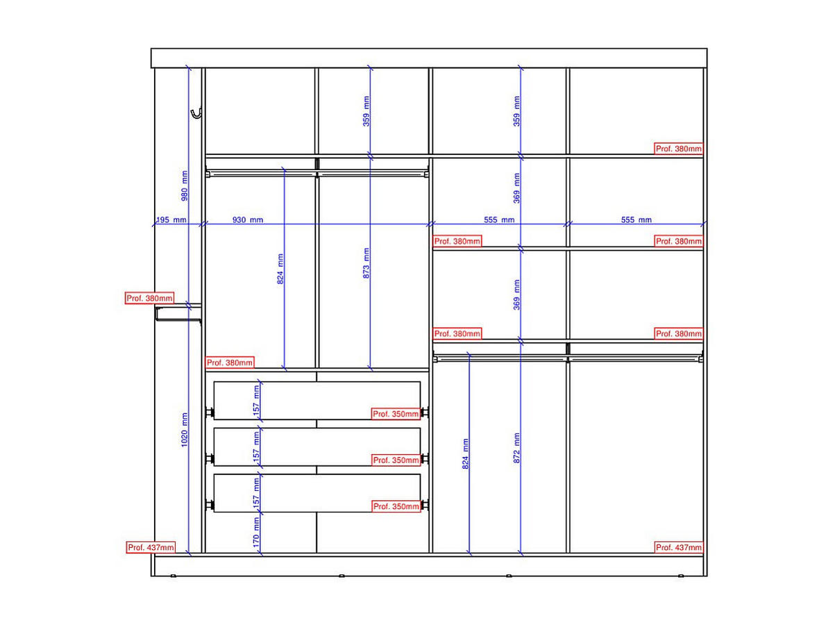 KLEIDERSCHRANK mit 2 Schiebetüren + Spiegel - B. 231 cm - Eichefarben & Elfenbein - ADALRIK II - Naturfarben, Holz (231/219/51.8cm) - Vente-Unique