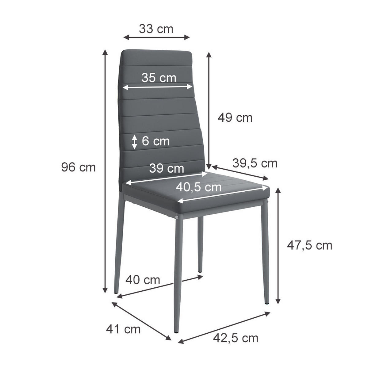 ESSZIMMERSTUHL Grand Grau 42.5 x 48 cm 4er Set - Grau, Kunststoff (42.5/96/48cm) - Vicco