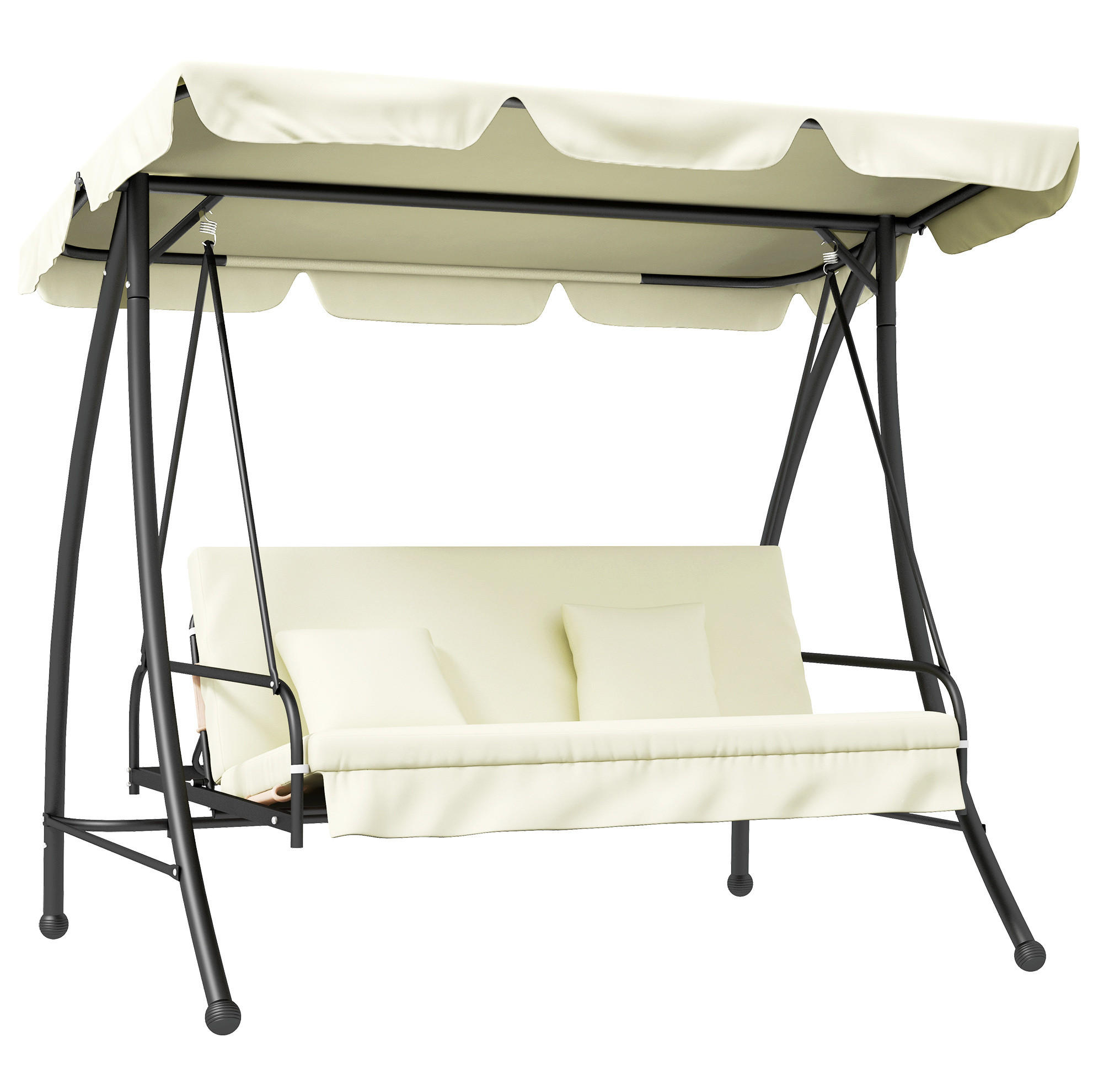 HOLLYWOODSCHAUKEL 200/125/170 cm cremeweiß aus Metall mit Liegefunktion - Beige, Metall (125/170/200cm) - OKWISH