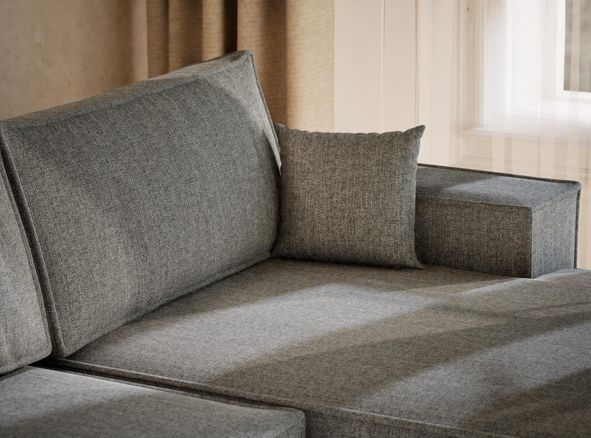 WOHNLANDSCHAFT Kyoto Blau grau Webstoff - Blaugrau/Schwarz, Holz/Holzwerkstoff (398/70/148cm) - Maison de Reve