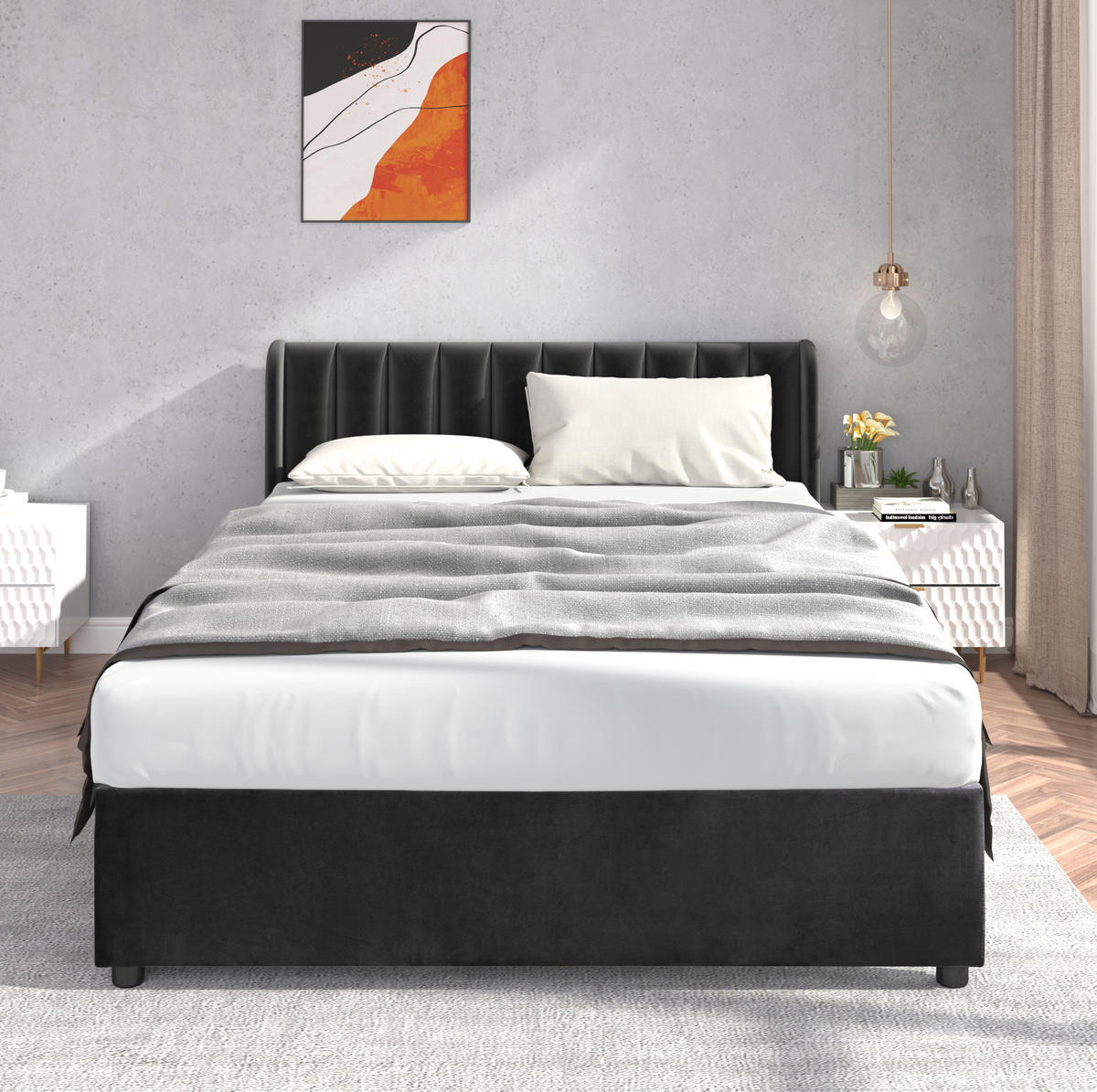 POLSTERBETT mit 2 Schubladen und Lattenrost 140x200 cm Samt Schwarz - Schwarz, Holzwerkstoff (140/200cm) - Beauniv