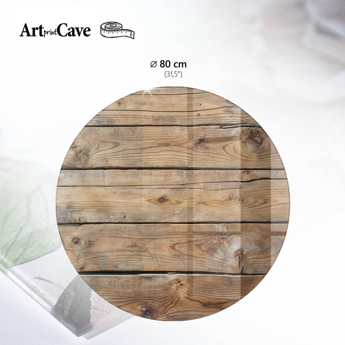 TISCHPLATTE fi80 cm – Holzstruktur - Weiß, Glas (0.4/80/80cm) - Wallfluent