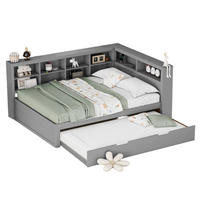 MULTIFUNKTIONSBETT 140/200 cm grau mit Ausziehbettund USB-Steckdose aus Massivholz - Grau, Holz (140/200cm) - OKWISH