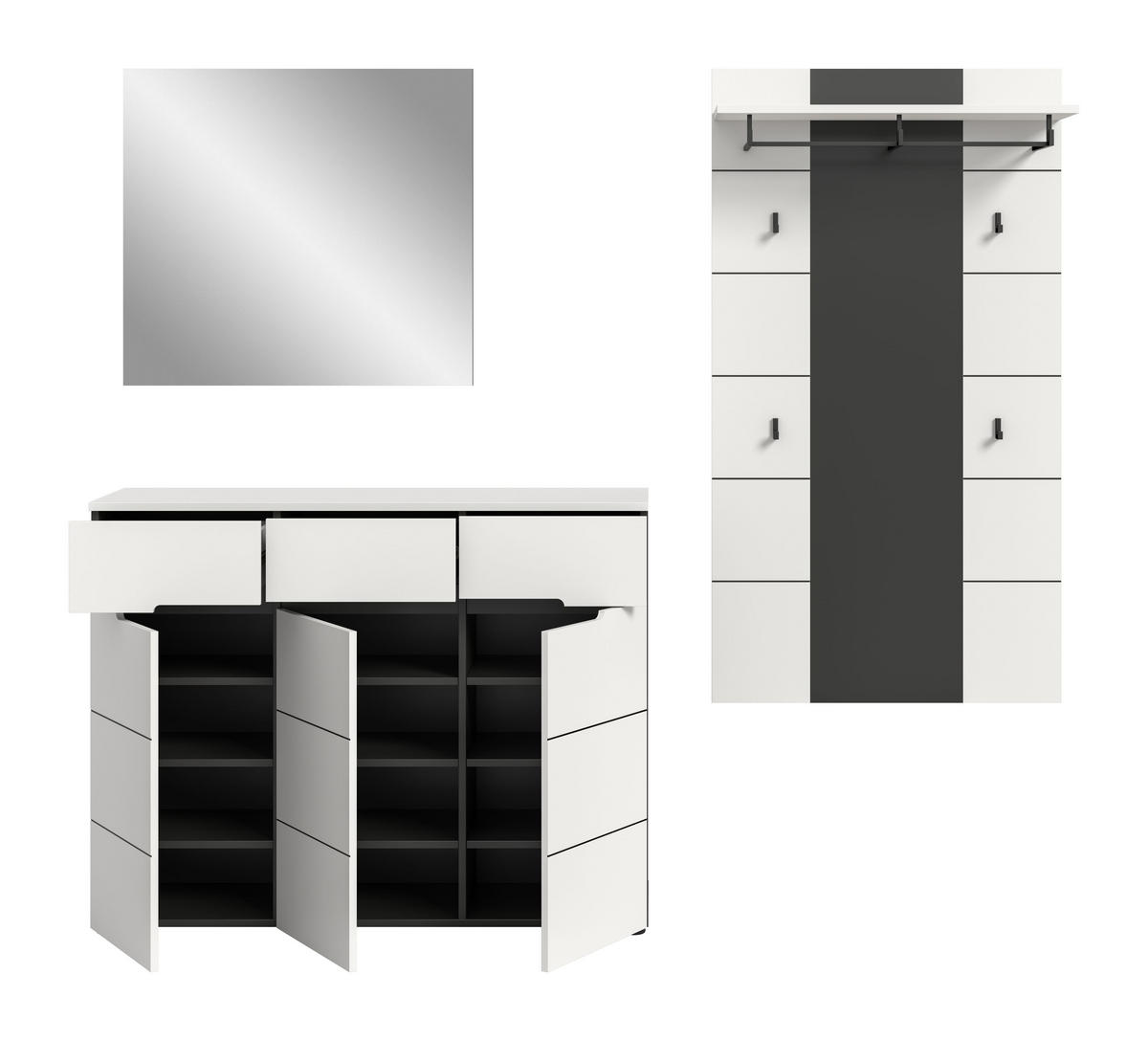 GARDEROBEN-SET CANU 3-tlg. (B/H/T: ca. 215/190/37 cm) in Basalt grau/weiß - Grau, Holzwerkstoff (215/190/37cm)
