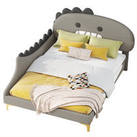 KINDERBETT 140/200 cm Grau aus PU im Dinosaurier-Design - Grau, Leder (140/200cm) - Flora Grace