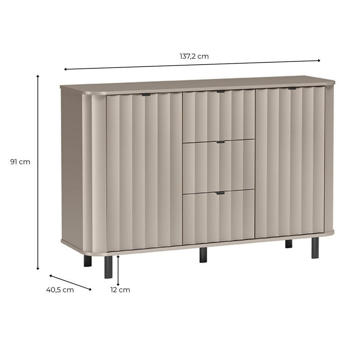 KOMMODE Novado NO-1 137,2 x 91 x 40,5 cm Greige - Greige, Holzwerkstoff/Metall (137.2/91/40.5cm) - Koseto