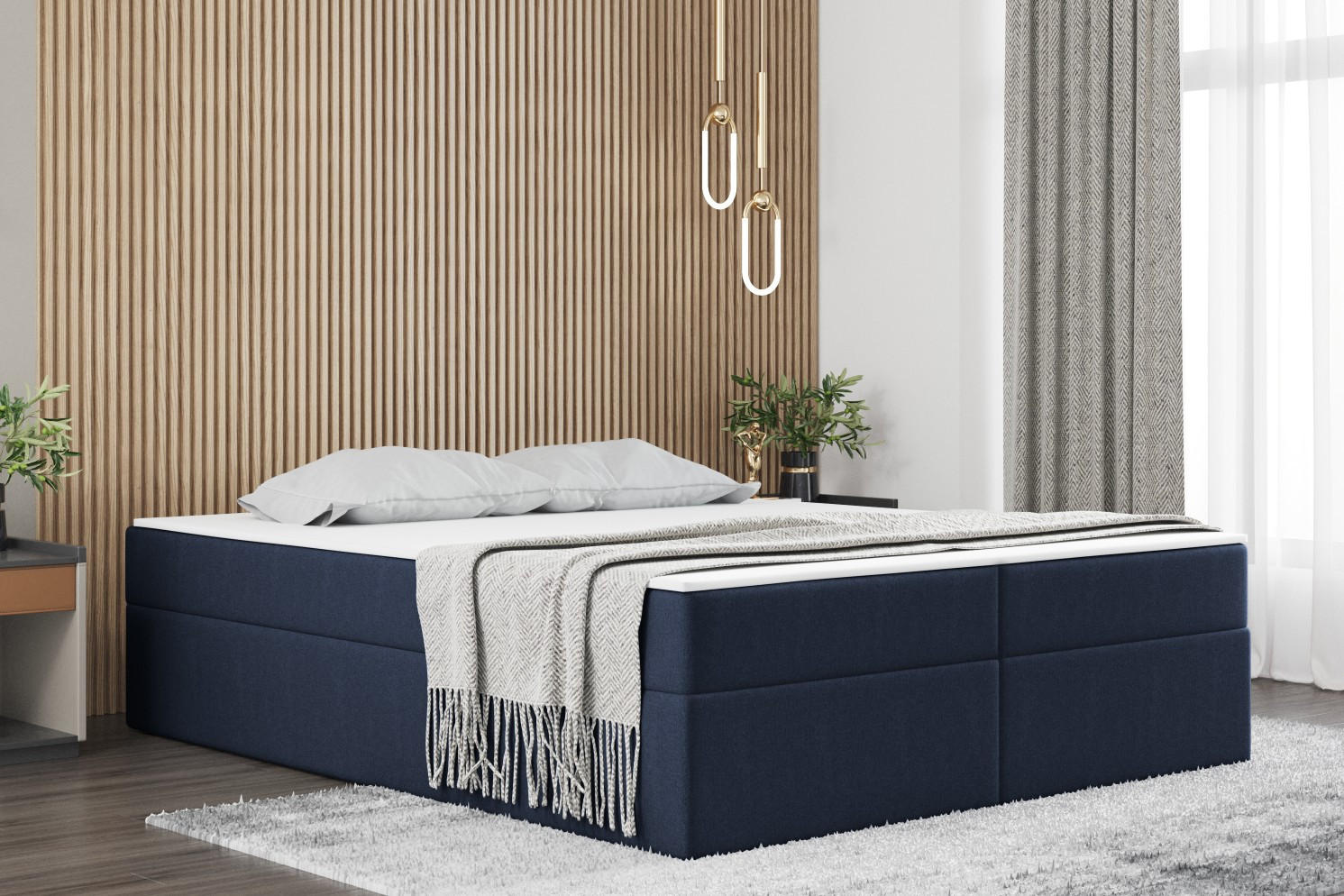 BOXBETT Mit Bettkasten Und Matratze Topper Ruben Marineblau 140x200 cm H3-Bonell - Dunkelblau, Holz/Textil (140/200cm) - Kaiser Möbel