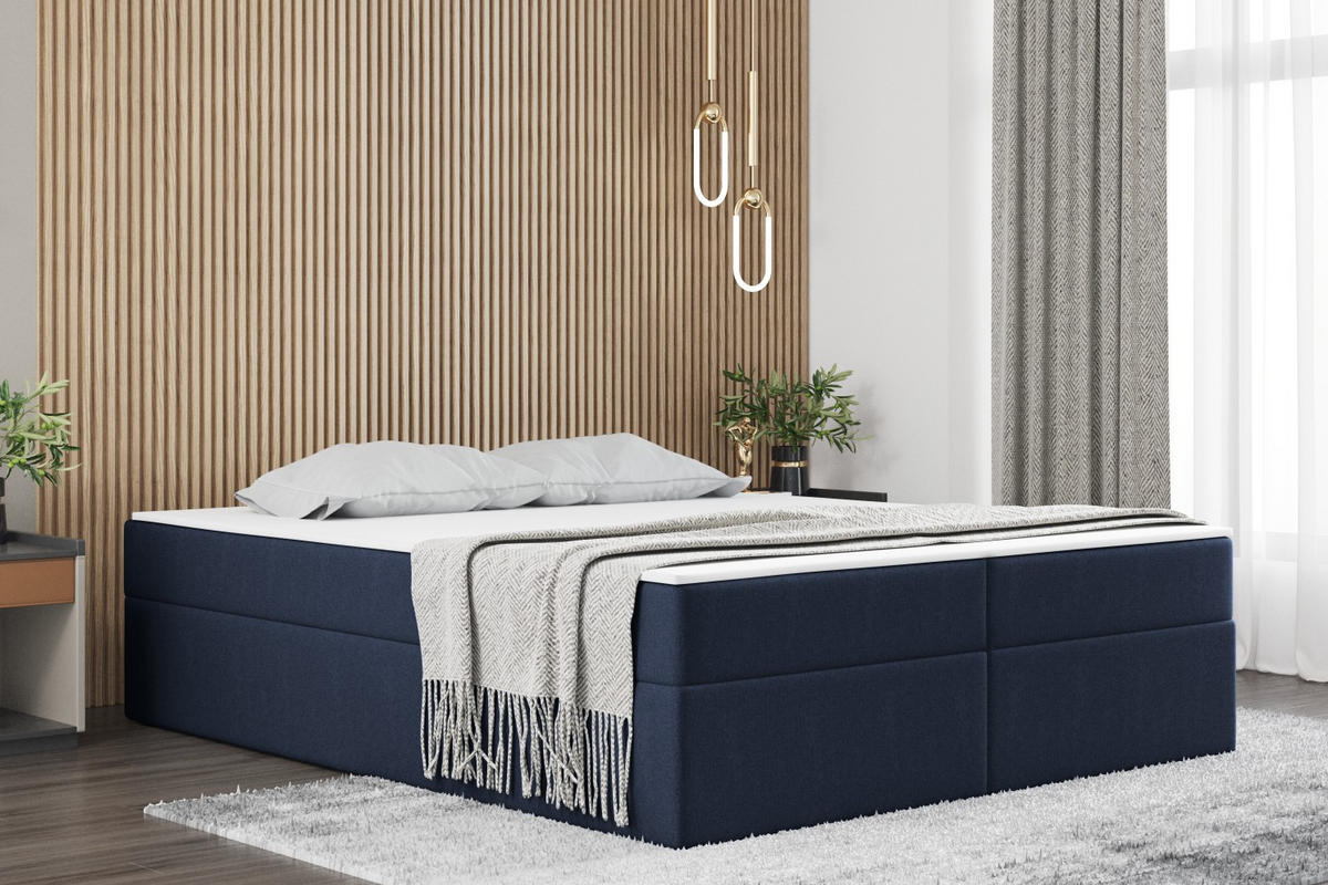 BOXBETT Mit Bettkasten Und Matratze Topper Ruben Marineblau 160x200 cm H3-Bonell - Dunkelblau, Holz/Textil (160/200cm) - Kaiser Möbel
