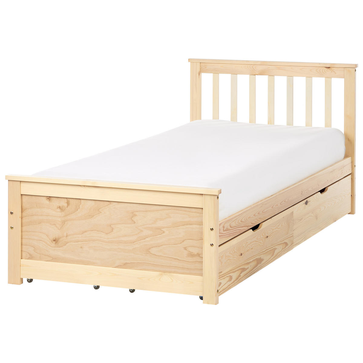 BETT mit Schubladen 90x200 cm Heller Holzfarbton Olendon - Hellbraun, Holz (90/200cm) - Beliani