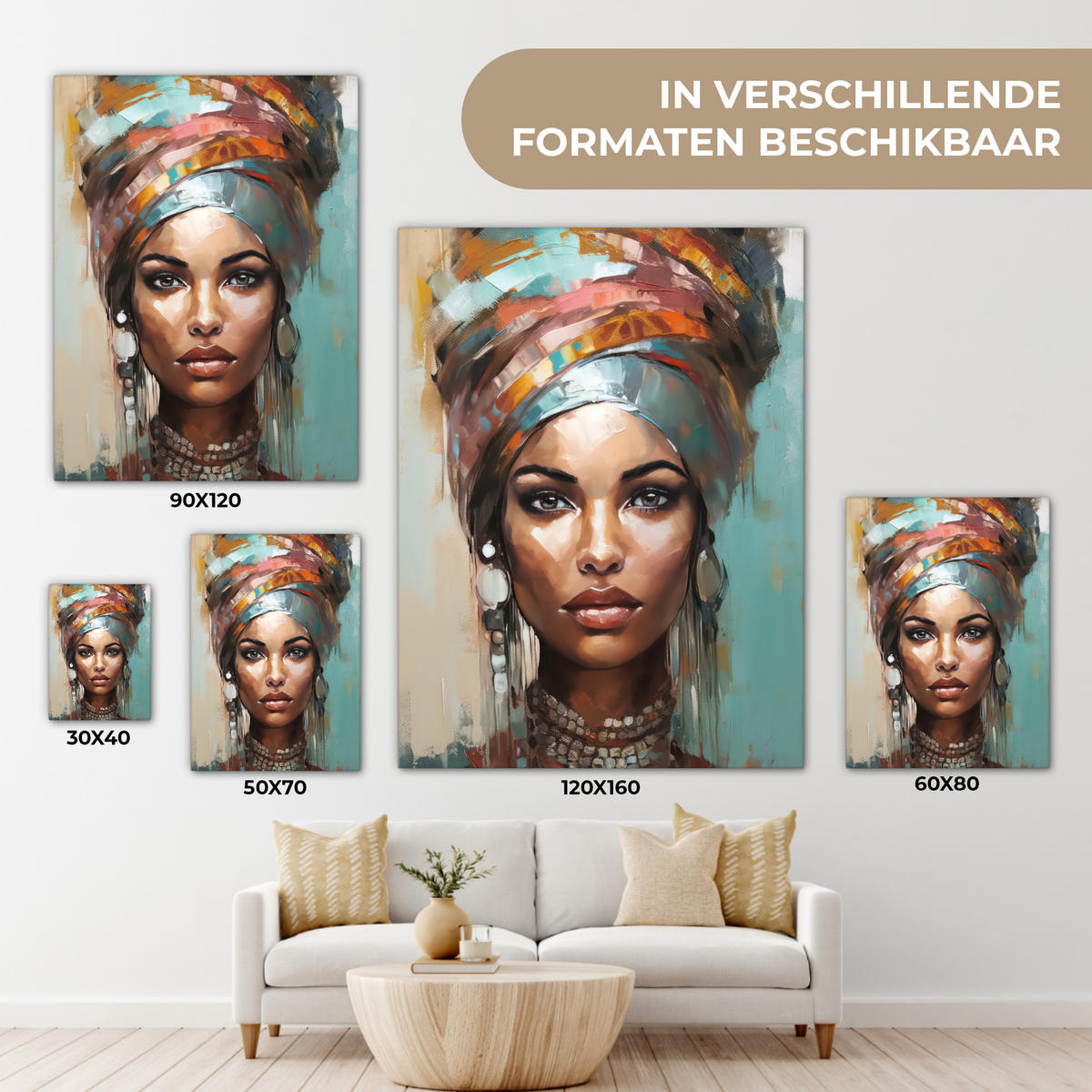 LEINWANDBILD Frau - Kunst - Schmuck - Porträt Room Decor 30x40 cm - Blaugrau, Textil (30/40cm) - MuchoWow