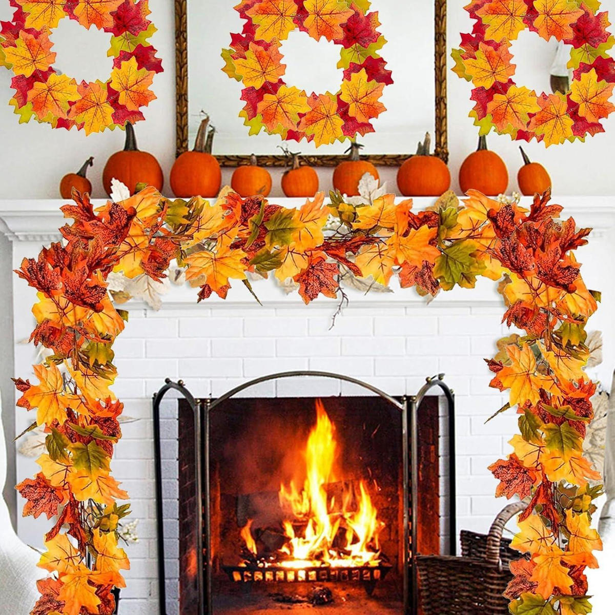 KÜNSTLICHE Herbstgirlande Ahornblätter, 2er-Set - Multicolor, Kunststoff (5cm)