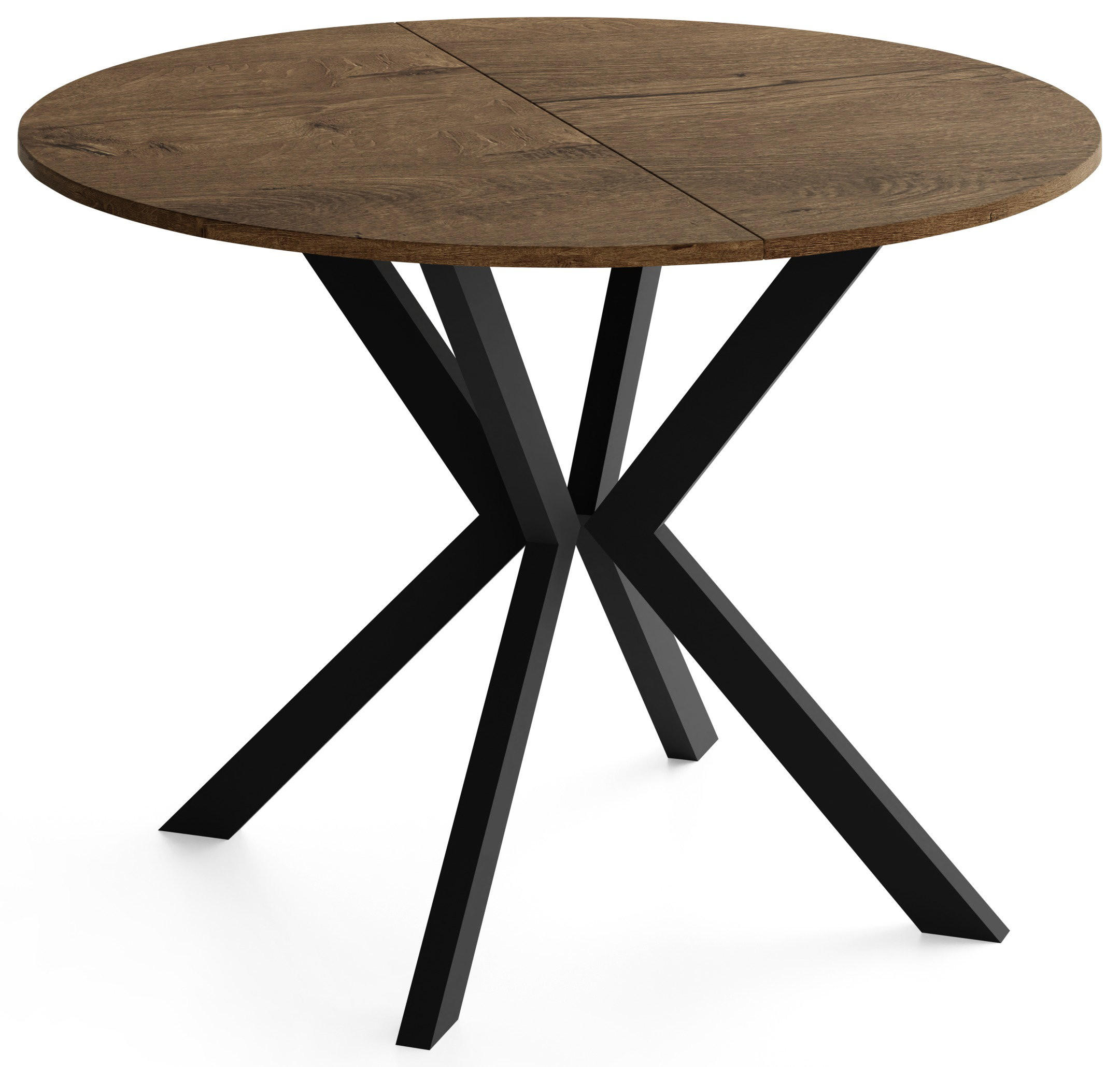 ESSTISCH Valio rund oval ausziehbar verlängerbar mit schwarzen Metallbeinen, Eiche Braun Rustikal 100-140/100/76 cm - Alteiche/Schwarz, Holzwerkstoff/Metall (100/140/76cm) - WFL GROUP