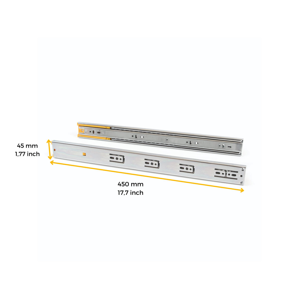 KORPUSSCHIENEEN Kugelgelagerter für Schubladen mit Vollauszug, mit Schließautomatik, Höhe 45mm, Länge 450mm, Stahl, Verzinkt - Zinkfarben, Metall (5.5/3/45cm) - EMUCA