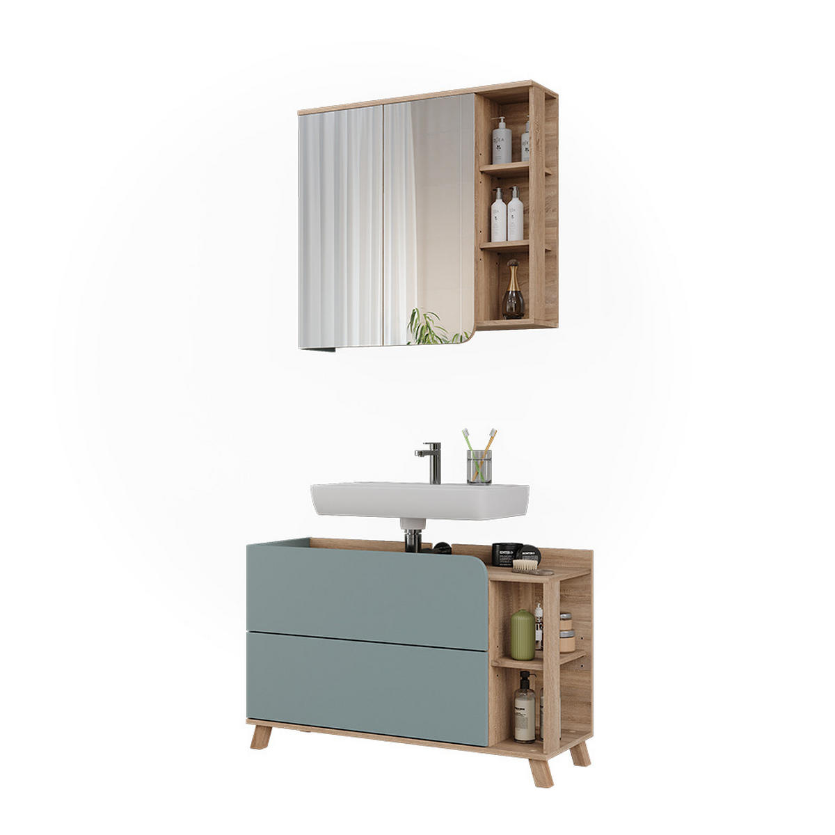 KOUPELNOVÝ NÁBYTEK Karen Sonoma/modrá - Sonoma dub/tmavě modrá, kompozitní dřevo (100/65/35cm) - Vicco