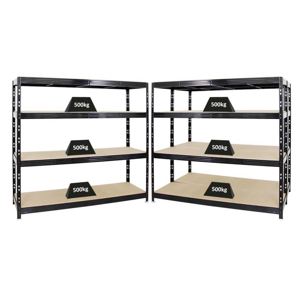 SCHWERLASTREGAL Rhino 3er-Set mit 3x 180x200x60 cm 4 Spanplatten-Ebenen 16mm Fachlast 500 kg Schwarz - Schwarz, Metall (600/180/60cm) - PROREGAL