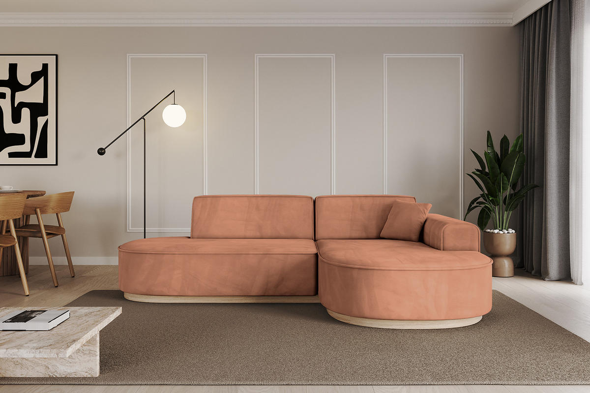 ECKSOFA Ottomane Rechts MARI-L1-v1 - 243x171x83 cm Orange Velours - Orange, Holzwerkstoff/Textil (171/243cm) - ALTDECOR